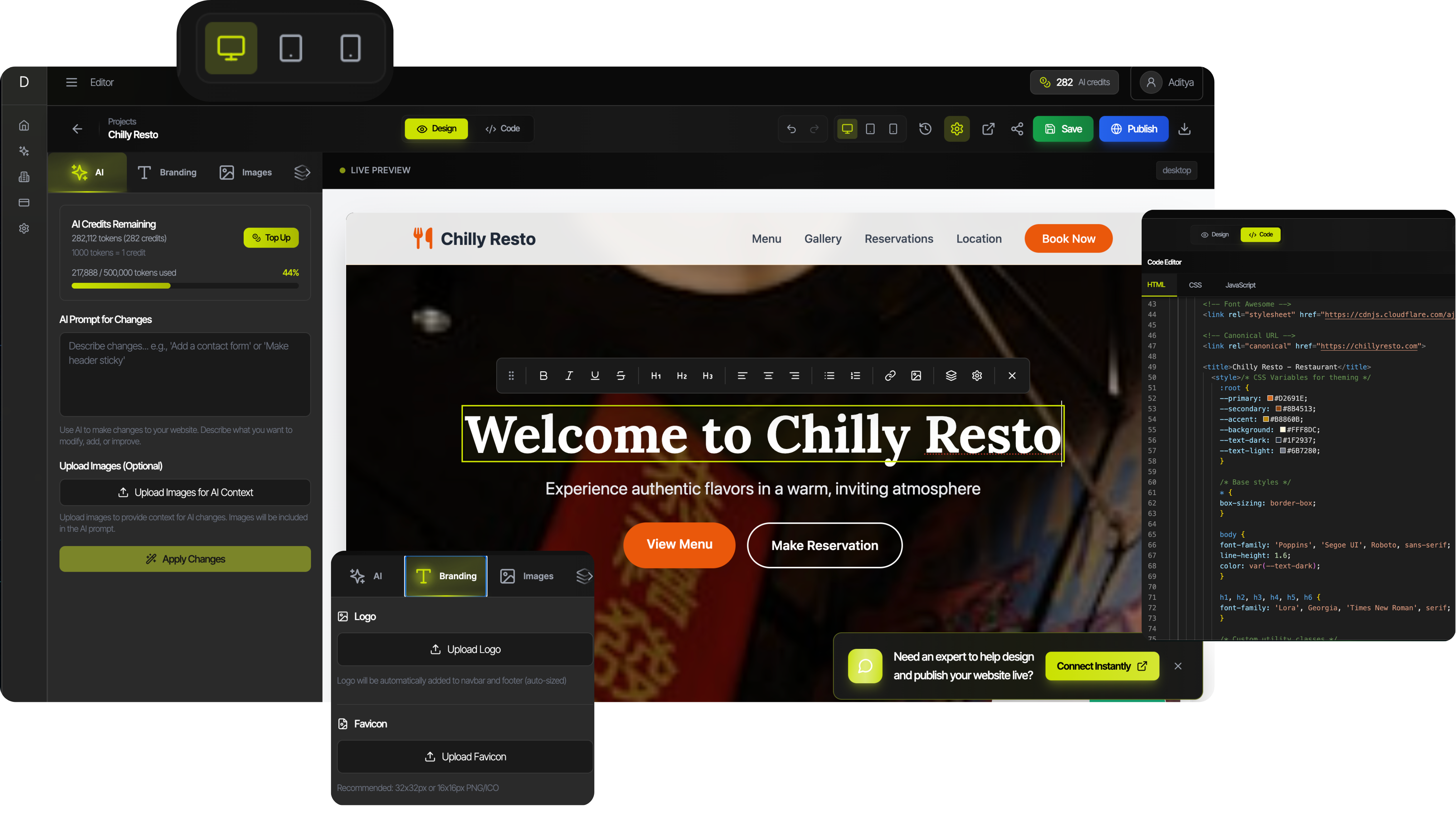 Dizitec Web Editor Interface